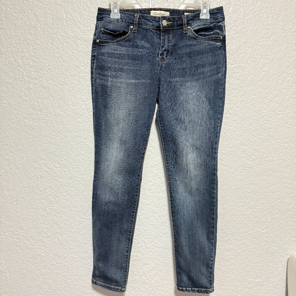 Jessica Simpson Size 6 Petite Blue Wash Forever Rolled Ankle Skinny Jeans